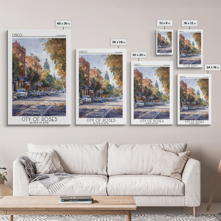 Chico Travel Poster, Framed Canvas Print, City Travel Poster, Travel Wall Art, City Wall Art, Art Print, Landscape Art, Poster Print