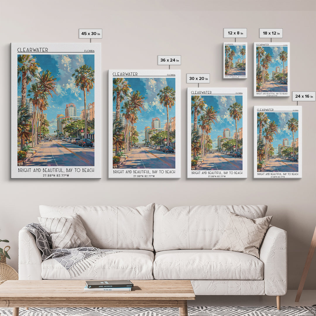 Clearwater Travel Poster, Framed Canvas Print, Poster Print, Travel Wall Art, Colorful Wall Art, Gallery Wall Set, Home Office Decor