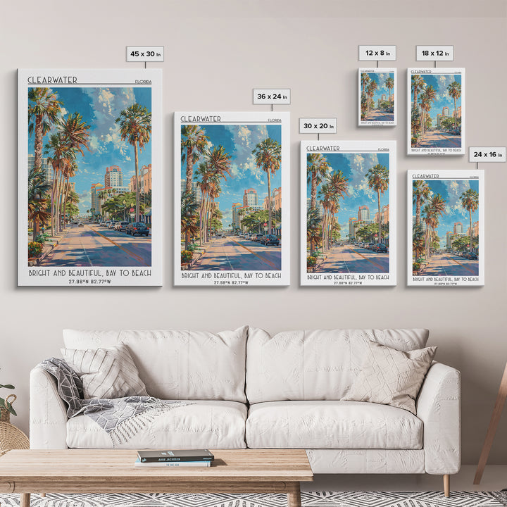 Clearwater Travel Poster, Framed Canvas Print, Poster Print, Travel Wall Art, Colorful Wall Art, Gallery Wall Set, Home Office Decor