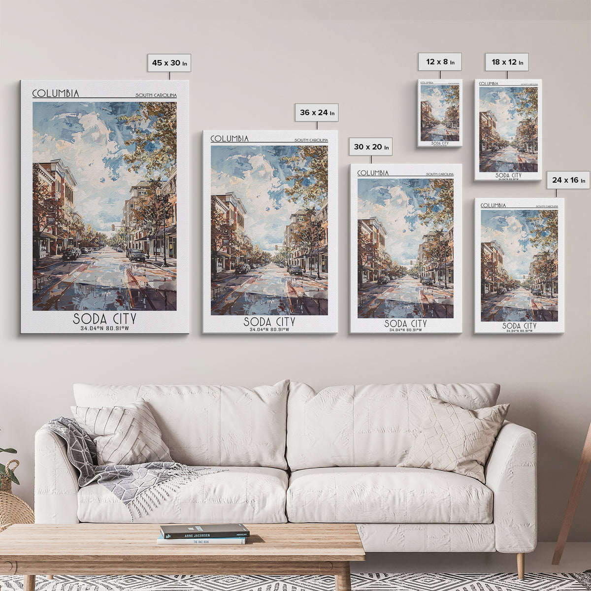 Columbia South Carolina Travel Poster, Framed Canvas Print, City Travel Poster, Travel Wall Art, Travel Posters, Retro Travel Poster
