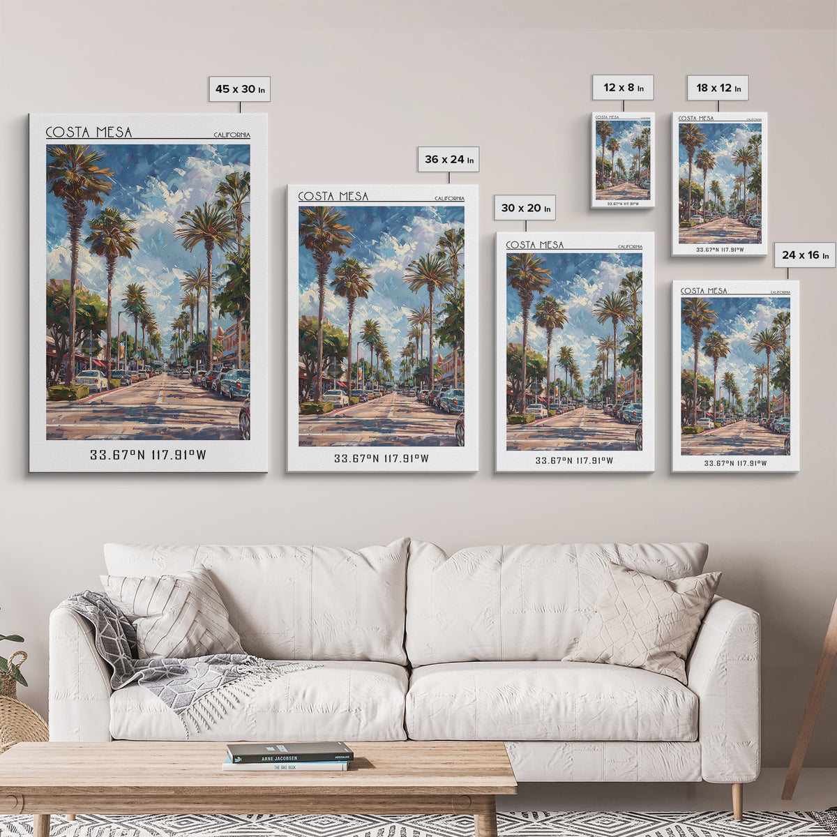 Costa Mesa Travel Poster, Framed Canvas Print, Travel Wall Art, City Wall Art, Home Office Decor, Retro Travel Poster, Landscape Art