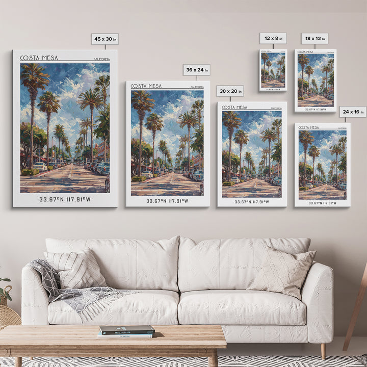 Costa Mesa Travel Poster, Framed Canvas Print, Travel Wall Art, City Wall Art, Home Office Decor, Retro Travel Poster, Landscape Art