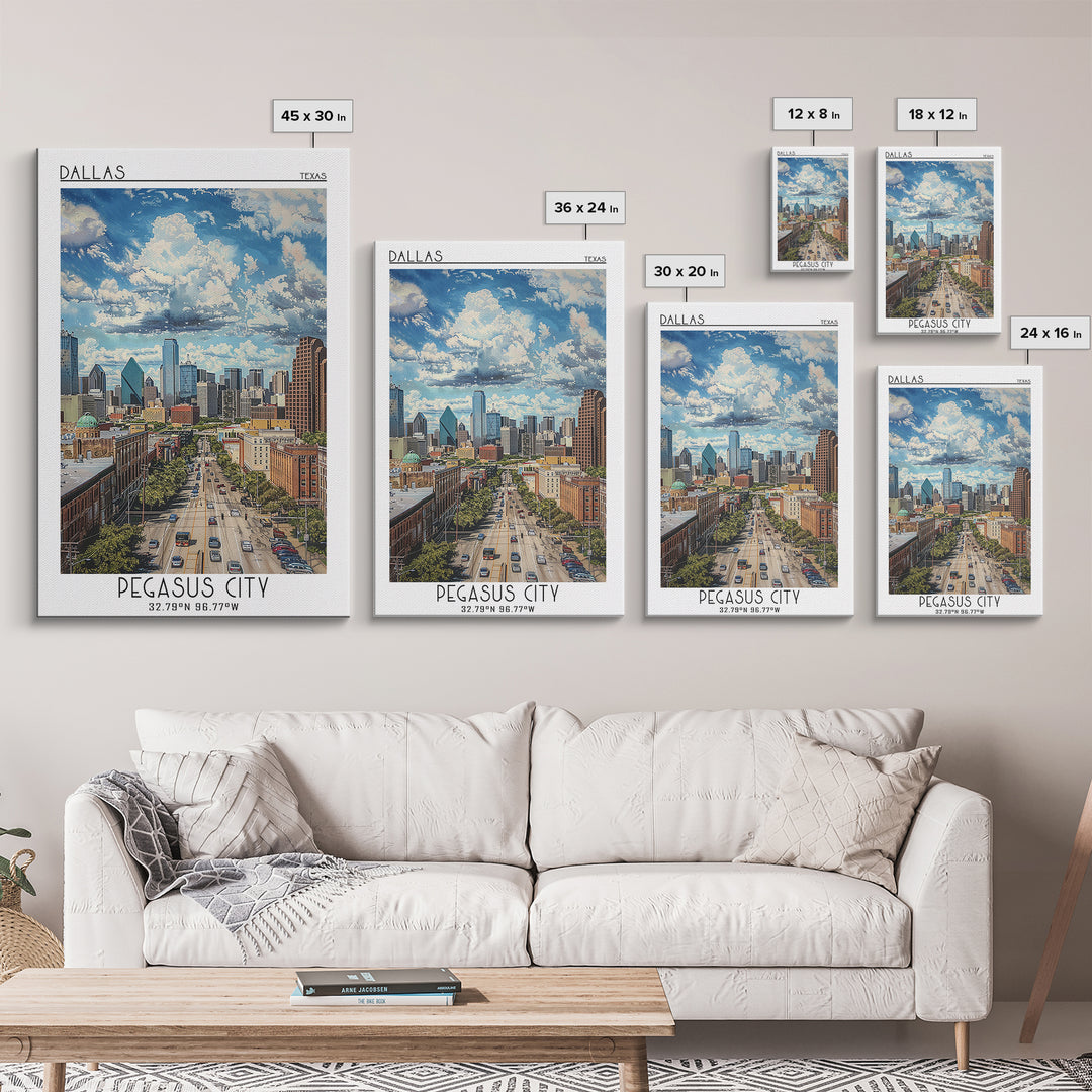 Dallas Travel Poster, Framed Canvas Print, City Travel Poster, Travel Wall Art, Retro Travel Poster, City Wall Art, Gallery Wall Set