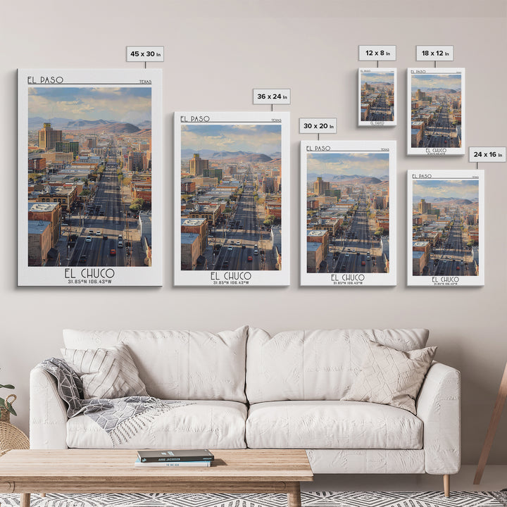 El Paso Travel Poster, Framed Canvas Print, City Travel Poster, Vintage City Poster, Travel Wall Art, Wanderlust Gift, Landscape Art