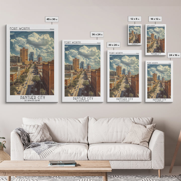 Fort Worth Travel Poster, Framed Canvas Print, Travel Wall Art, City Wall Art, Colorful Wall Art, City Illustration, Wanderlust Gift