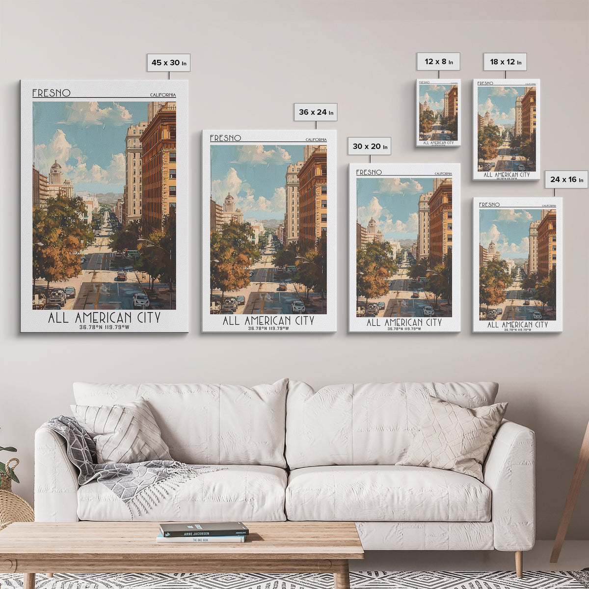 Fresno Travel Poster, Framed Canvas Print, City Art Print, Travel Wall Art, Wall Art, Poster Print, Travel Posters, Gallery Wall Set