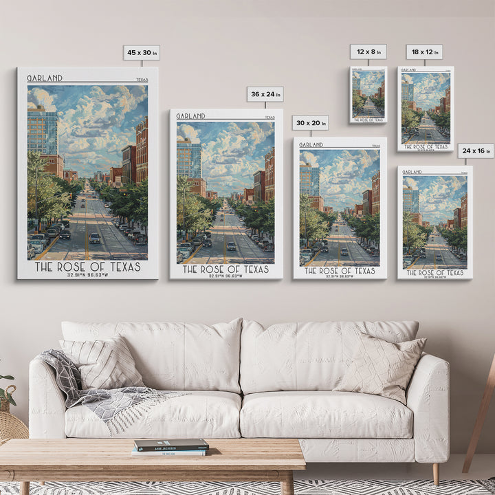 Garland Travel Poster, Framed Canvas Print, Retro Travel Poster, City Wall Art, Retro Travel Print, Travel Wall Decor, Landscape Art