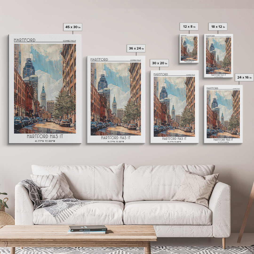 Hartford Travel Poster, Framed Canvas Print, Retro Travel Poster, City Wall Art, Vintage Travel Print, Poster Print, Wanderlust Gift