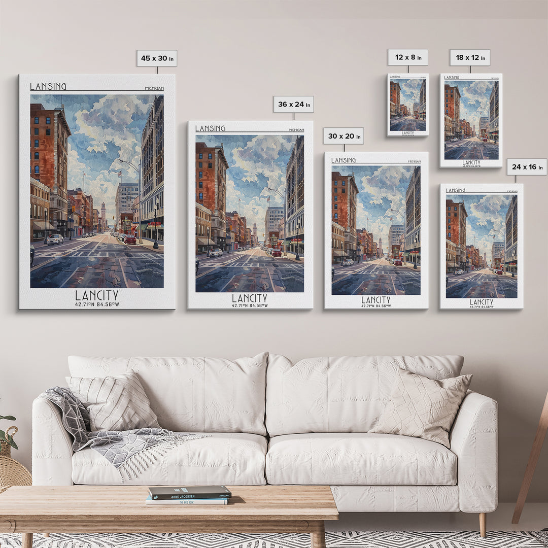 Lansing Travel Poster, Framed Canvas Print, Vintage Travel Print, City Wall Art, City Art Print, Retro Travel Print, Vintage Posters