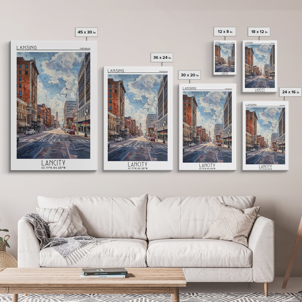 Lansing Travel Poster, Framed Canvas Print, Vintage Travel Print, City Wall Art, City Art Print, Retro Travel Print, Vintage Posters