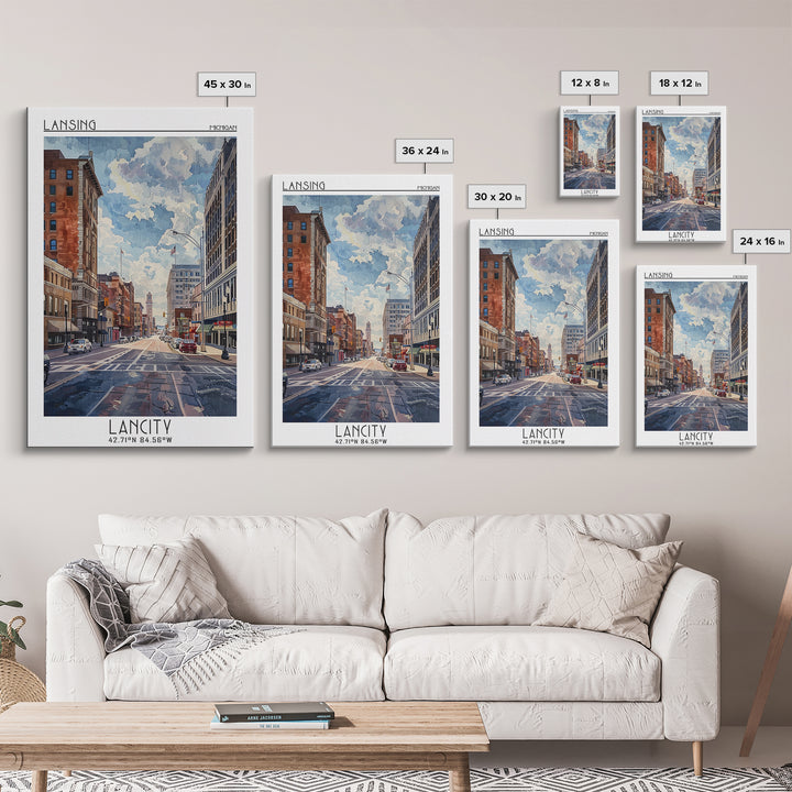 Lansing Travel Poster, Framed Canvas Print, Vintage Travel Print, City Wall Art, City Art Print, Retro Travel Print, Vintage Posters