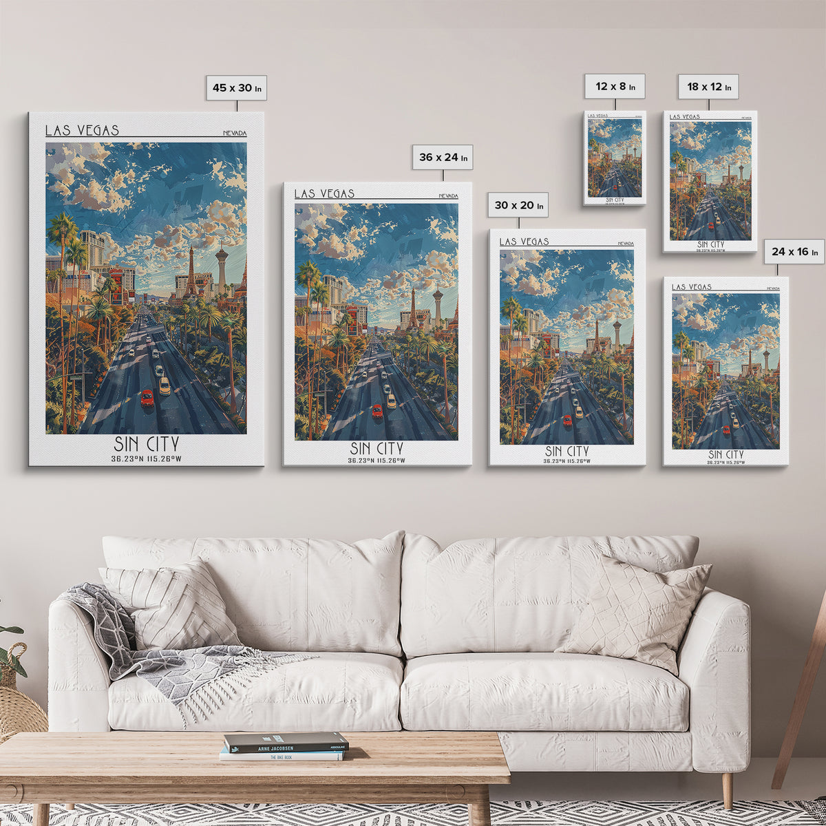 Las Vegas Travel Poster, Framed Canvas Print, Retro Wall Art, Travel Print, Wall Art, Vintage Travel, Gallery Wall Set, Poster Print