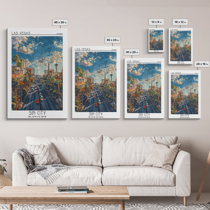 Las Vegas Travel Poster, Framed Canvas Print, Retro Wall Art, Travel Print, Wall Art, Vintage Travel, Gallery Wall Set, Poster Print