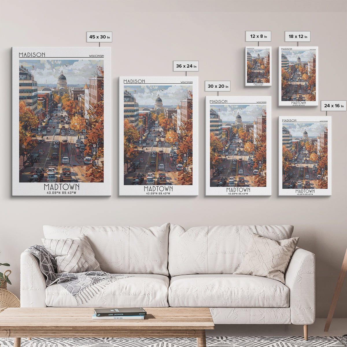 Madison Travel Poster, Framed Canvas Print, Travel Wall Art, City Wall Art, Retro Travel Print, City Art Print, Living Room Wall Art