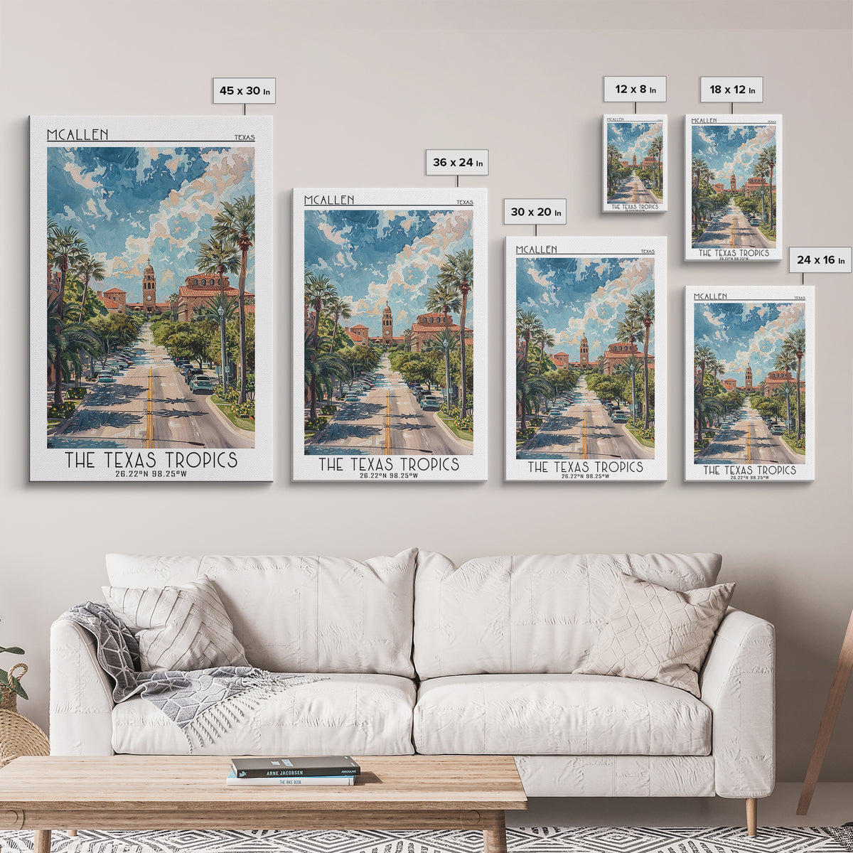 McAllen Travel Poster, Framed Canvas Print, Retro Travel Poster, City Wall Art, Modern Wall Decor, Retro Wall Art, Colorful Wall Art