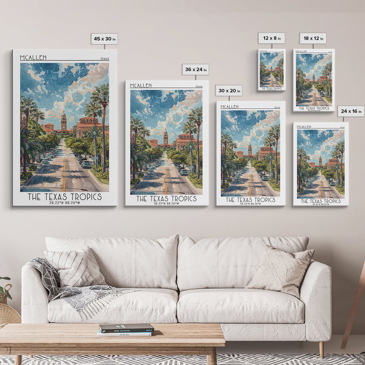 McAllen Travel Poster, Framed Canvas Print, Retro Travel Poster, City Wall Art, Modern Wall Decor, Retro Wall Art, Colorful Wall Art