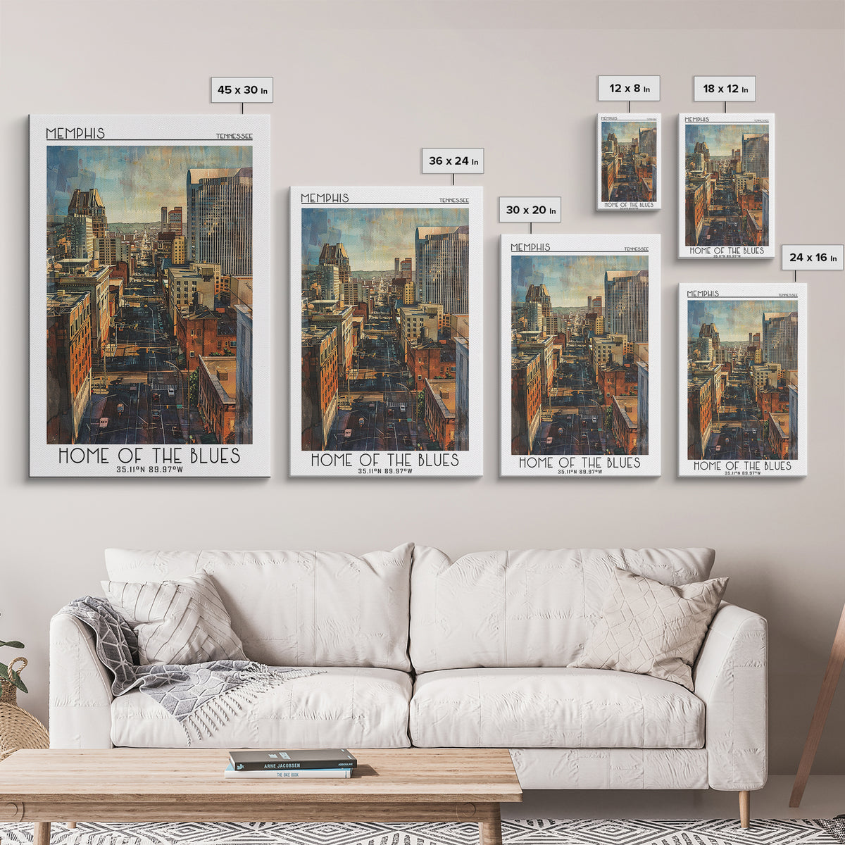 Memphis Travel Poster, Framed Canvas Print, City Art Print, Travel Wall Art, Travel Print, Watercolor Cityscape, Retro Travel Poster