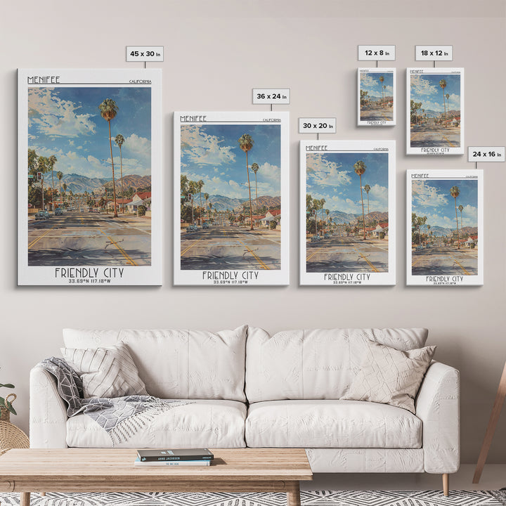 Menifee Travel Poster, Framed Canvas Print, Vintage Travel Print, City Wall Art, Vintage Poster, Vintage Posters, Retro Travel Print