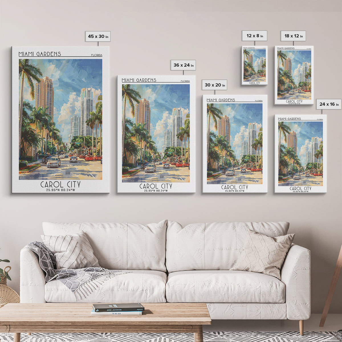 Miami Gardens Travel Poster, Canvas Print, Retro Wall Art, Travel Print, Retro Travel Print, Watercolor Cityscape, Home Office Decor