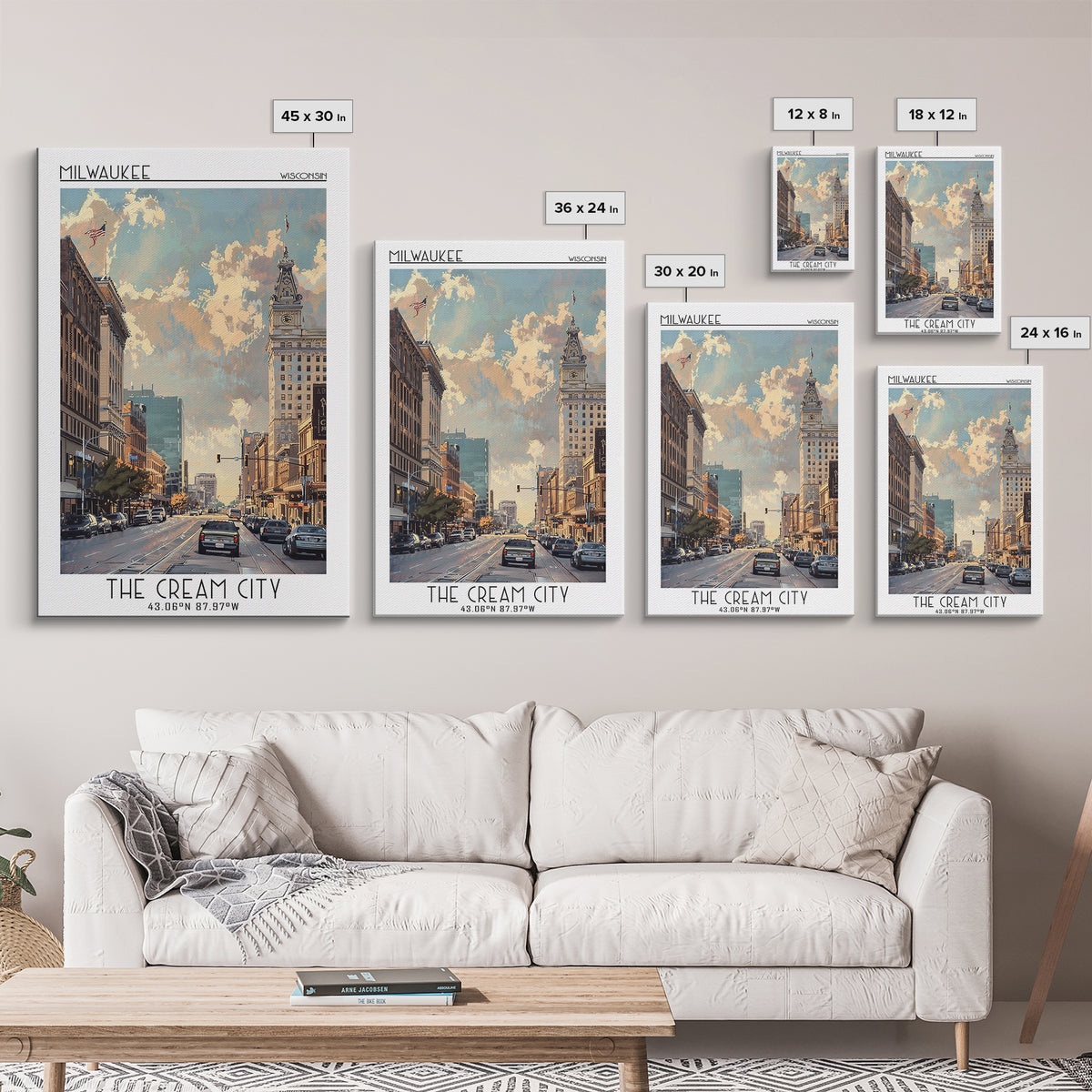 Milwaukee Travel Poster, Canvas Print, Travel Prints, Landscape Art, Wanderlust Gift, Colorful Wall Art, City Wall Art, Poster Print