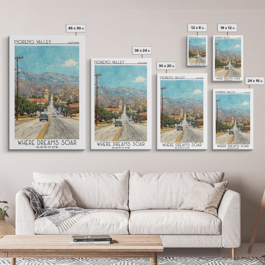 Moreno Valley Travel Poster, Framed Canvas Print, City Art Print, Travel Wall Art, Wall Art, City Travel Poster, Retro Travel Poster