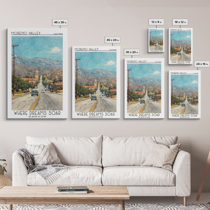 Moreno Valley Travel Poster, Framed Canvas Print, City Art Print, Travel Wall Art, Wall Art, City Travel Poster, Retro Travel Poster