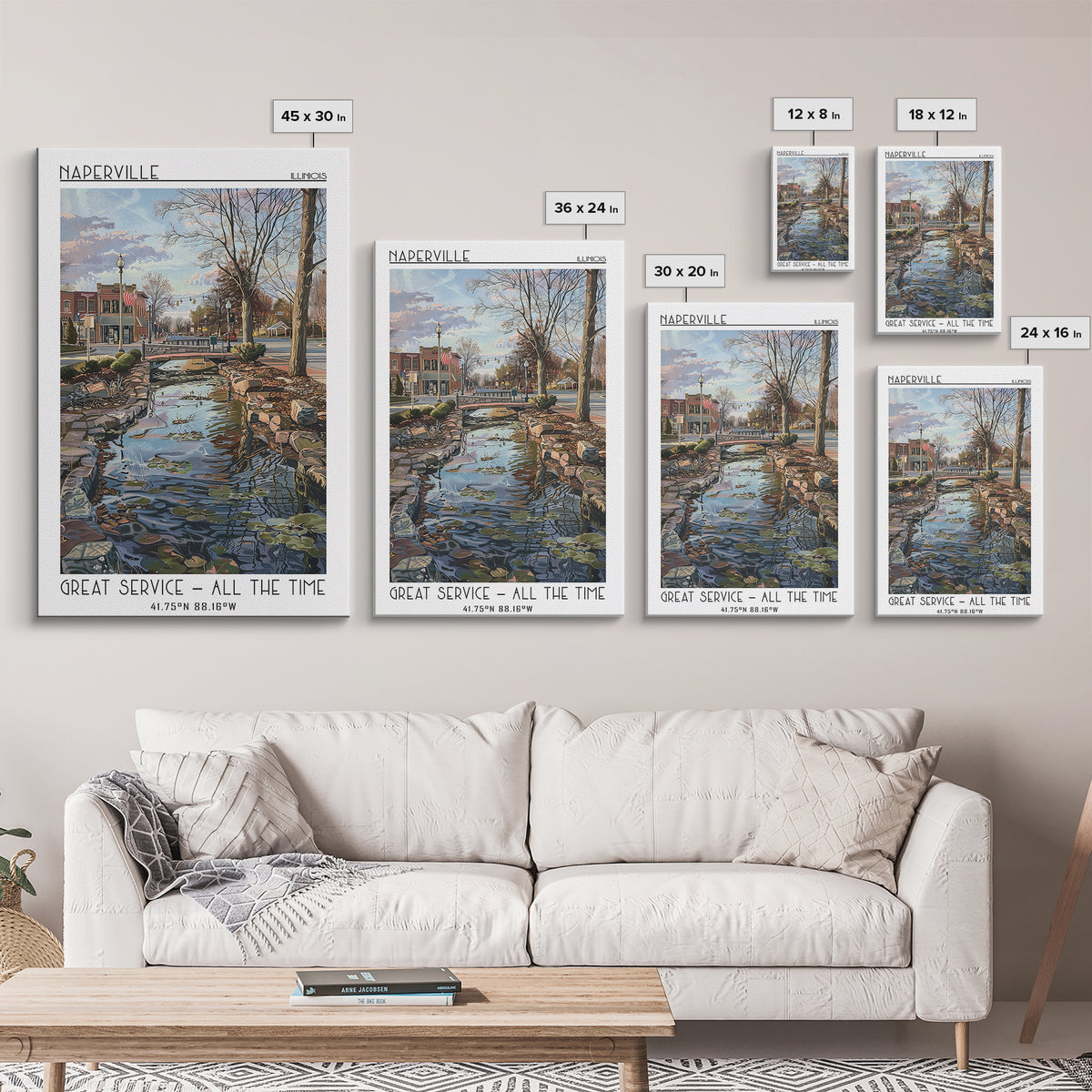 Naperville Travel Poster, Framed Canvas Print, Travel Wall Art, City Wall Art, Retro Travel Poster, Retro Travel Print, Travel Print