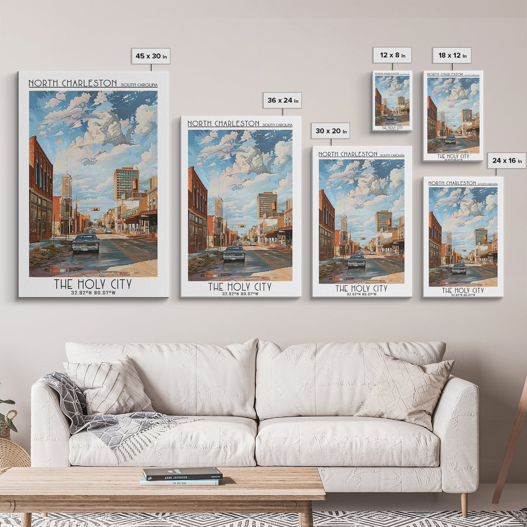 North Charleston Travel Poster, Framed Canvas Print, City Travel Poster, Vintage City Poster, Poster Art, Art Print, Wanderlust Gift