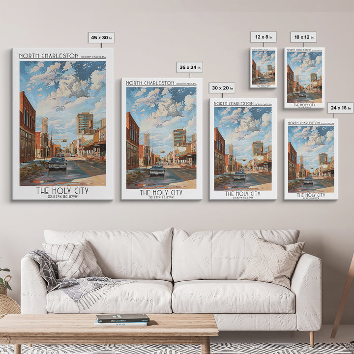 North Charleston Travel Poster, Framed Canvas Print, City Travel Poster, Vintage City Poster, Poster Art, Art Print, Wanderlust Gift