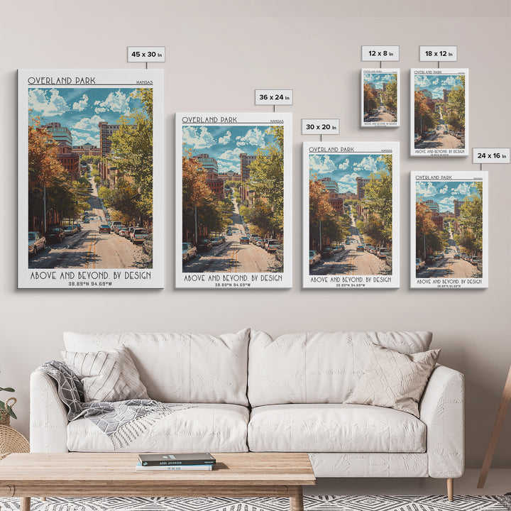 Overland Park Travel Poster, Framed Canvas Print, Travel Prints, Landscape Art, Retro Wall Art, City Art Print, Mid Century Wall Art