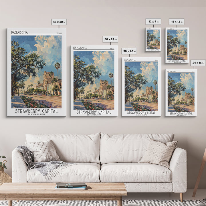Pasadena Texas Travel Poster, Framed Canvas Print, Travel Prints, Landscape Art, Vintage City Poster, City Art Print, Fine Art Print