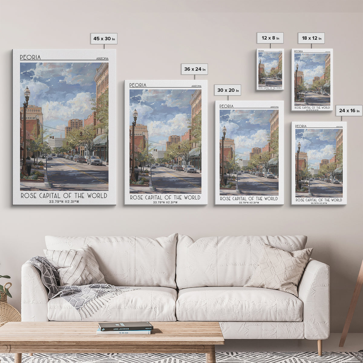 Peoria Travel Poster, Framed Canvas Print, Travel Wall Decor, Minimalist Poster, Modern Wall Decor, Travel Posters, Travel Art Print