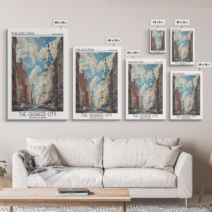 Philadelphia Travel Poster, Canvas Print, Retro Travel Poster, City Wall Art, Landscape Art, Watercolor Cityscape, Modern Wall Decor