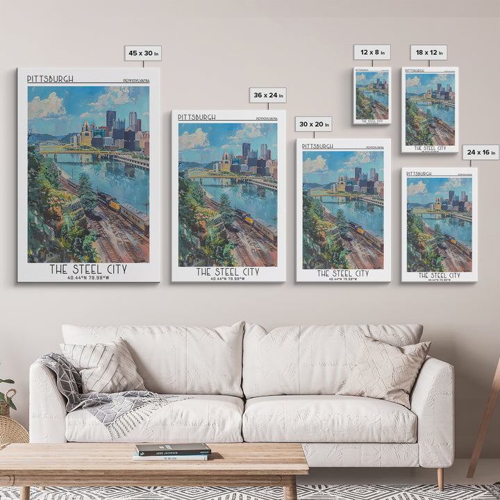 Pittsburgh Travel Poster, Canvas Print, Travel Wall Art, City Wall Art, Retro Travel Print, Retro Travel Poster, Vintage City Poster