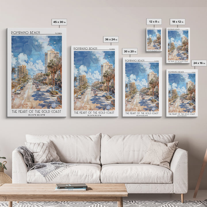 Pompano Beach Travel Poster, Canvas Print, Travel Prints, Landscape Art, City Illustration, Home Decor, Poster Print, Travel Posters