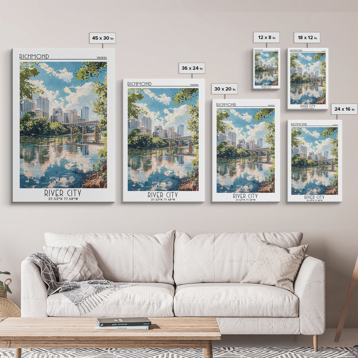 Richmond Virginia Travel Poster, Framed Canvas Print, Travel Prints, Landscape Art, Home Decor, Gallery Wall Set, City Travel Poster