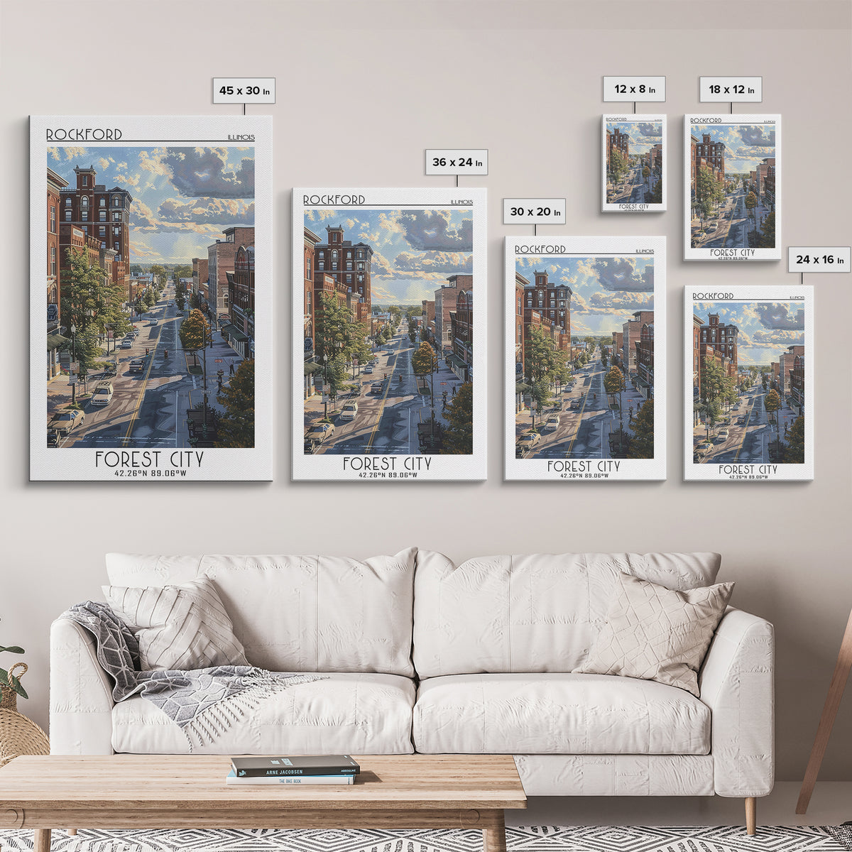 Rockford Travel Poster, Framed Canvas Print, Travel Wall Decor, Minimalist Poster, Travel Wall Art, Travel Prints, City Illustration