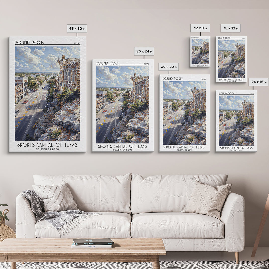Round Rock Travel Poster, Framed Canvas Print, Travel Wall Decor, Minimalist Poster, Home Decor, Travel Wall Art, City Travel Poster