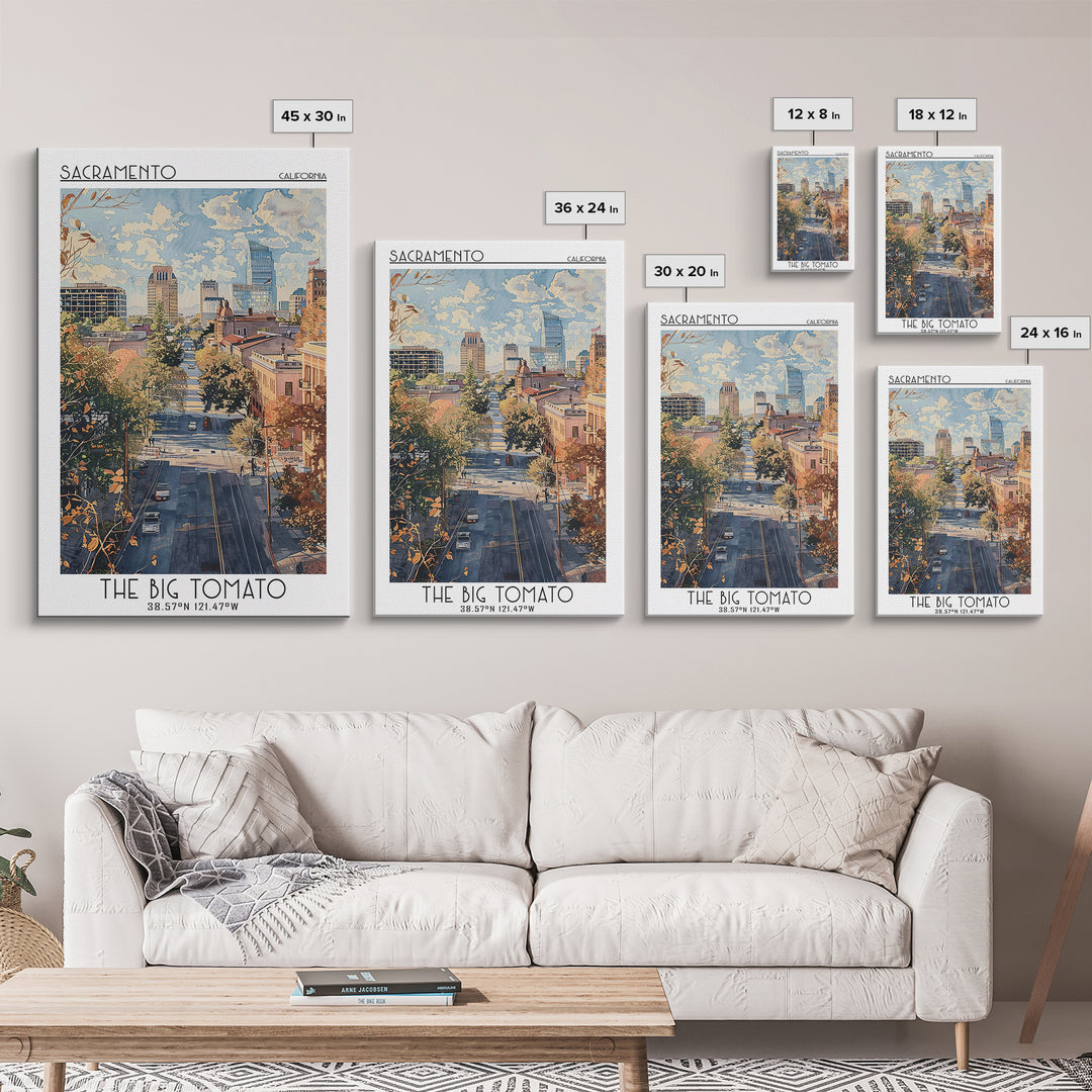 Sacramento Travel Poster, Framed Canvas Print, Travel Prints, Landscape Art, Fine Art Print, Retro Travel Print, Retro Travel Poster