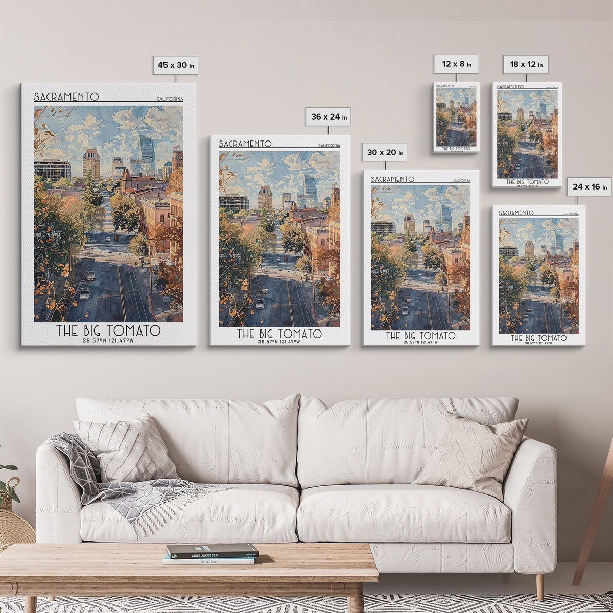 Sacramento Travel Poster, Framed Canvas Print, Travel Prints, Landscape Art, Fine Art Print, Retro Travel Print, Retro Travel Poster