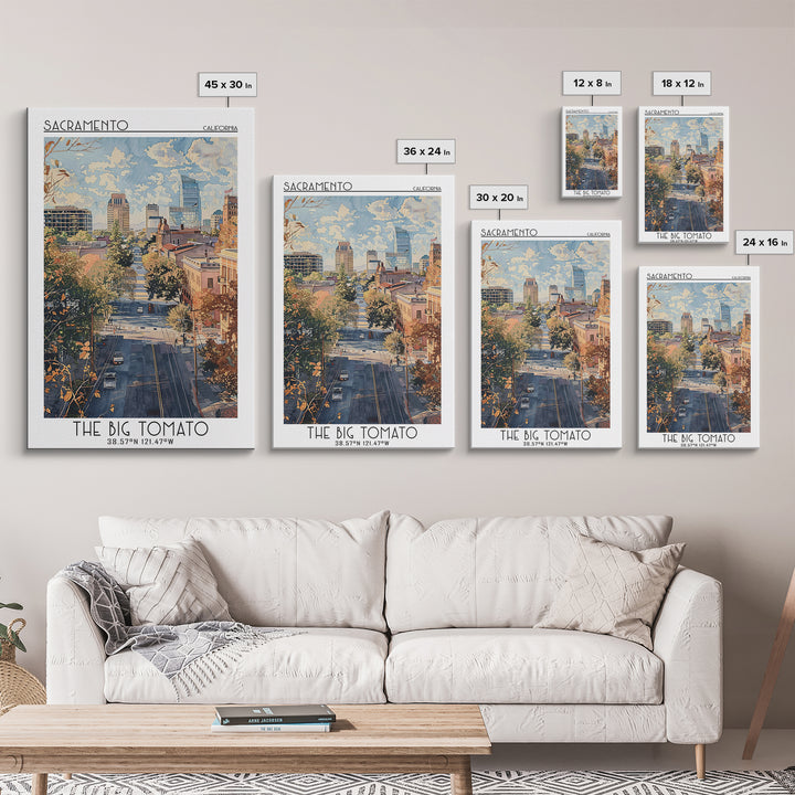 Sacramento Travel Poster, Framed Canvas Print, Travel Prints, Landscape Art, Fine Art Print, Retro Travel Print, Retro Travel Poster