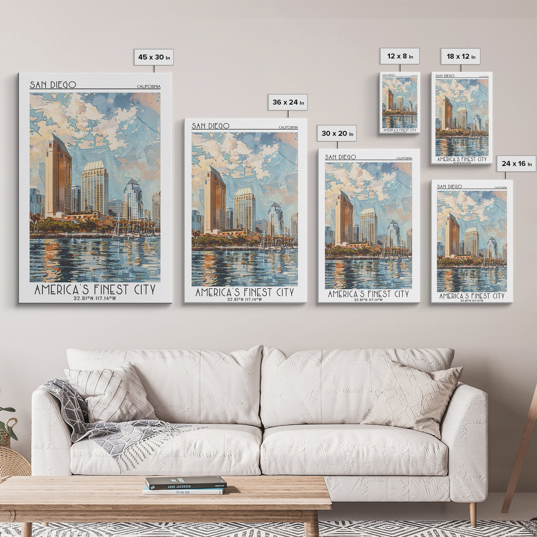 San Diego Travel Poster, Framed Canvas Print, City Travel Poster, Vintage City Poster, Wanderlust Gift, Poster Art, Gallery Wall Set
