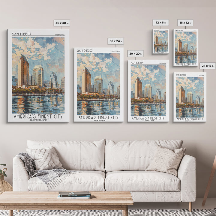 San Diego Travel Poster, Framed Canvas Print, City Travel Poster, Vintage City Poster, Wanderlust Gift, Poster Art, Gallery Wall Set