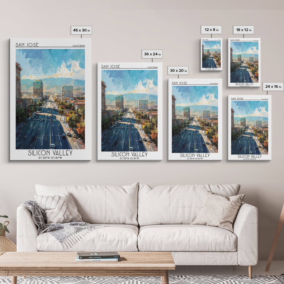 San Jose Travel Poster, Framed Canvas Print, Retro Travel Poster, City Wall Art, Art Print, Travel Decor, Retro Wall Art, Home Decor