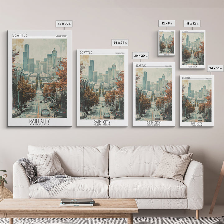Seattle Travel Poster, Framed Canvas Print, Travel Wall Decor, Minimalist Poster, Landscape Art, Travel Posters, Retro Travel Poster