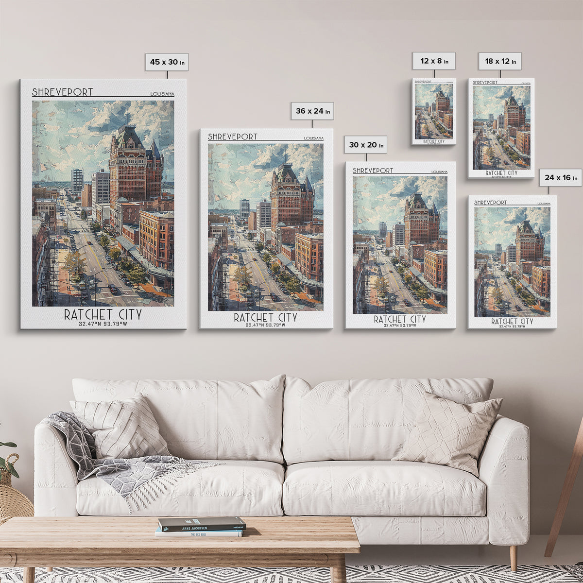 Shreveport Travel Poster, Framed Canvas Print, Retro Travel Poster, City Wall Art, Travel Art Print, Travel Decor, Minimalist Poster