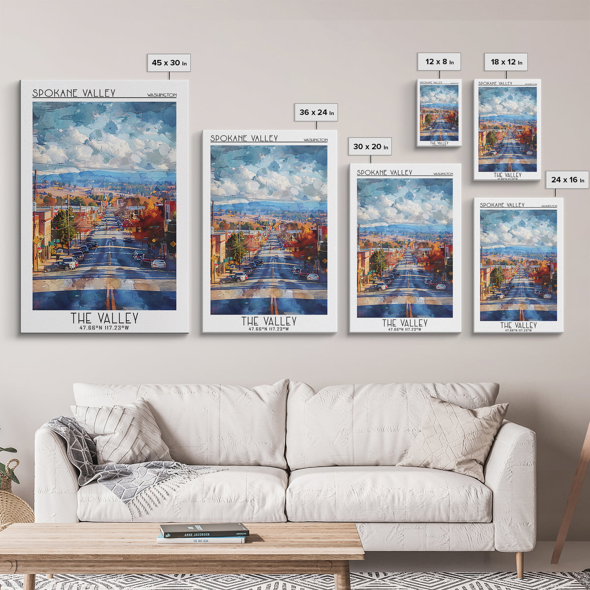 Spokane Valley Travel Poster, Canvas Print, Travel Wall Decor, Minimalist Poster, Living Room Wall Art, City Art Print, Travel Print
