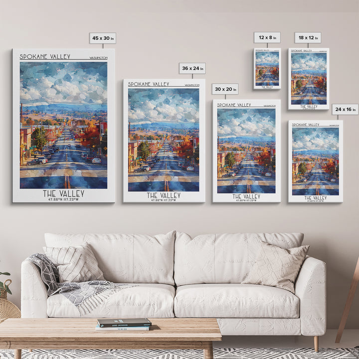 Spokane Valley Travel Poster, Canvas Print, Travel Wall Decor, Minimalist Poster, Living Room Wall Art, City Art Print, Travel Print