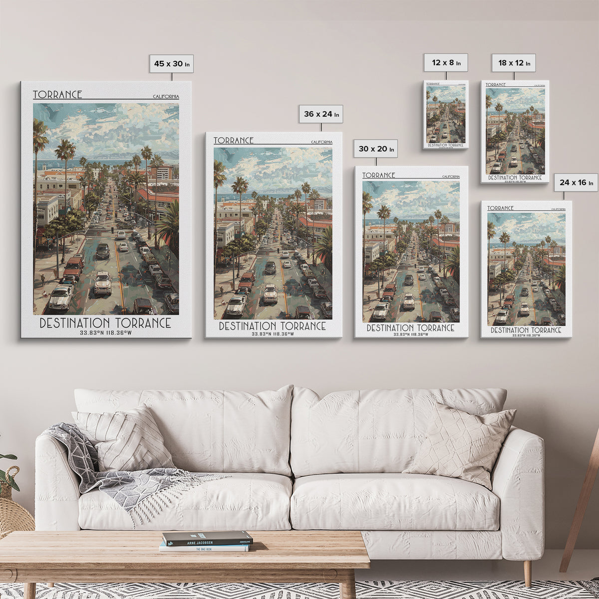 Torrance California Travel Poster, Canvas Print, Vintage Travel Print, City Wall Art, Mid Century Wall Art, Landscape Art, Art Print