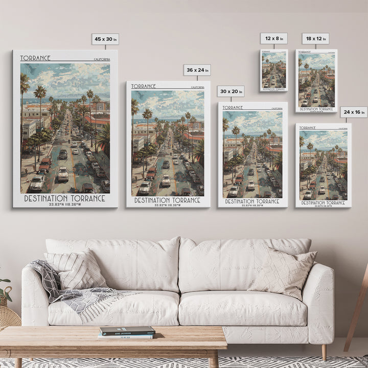 Torrance California Travel Poster, Canvas Print, Vintage Travel Print, City Wall Art, Mid Century Wall Art, Landscape Art, Art Print